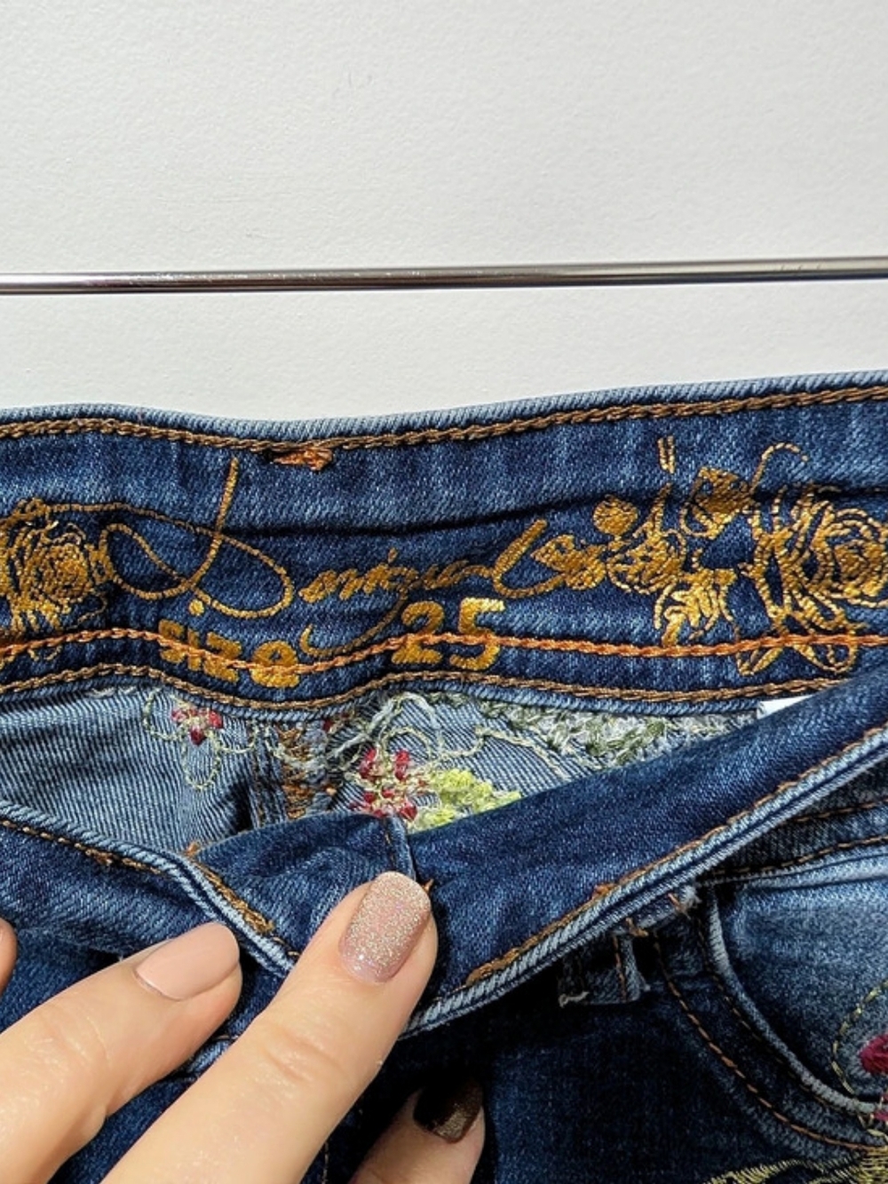 Desigual embroidered skinny jeans Floral Skinny Jeans Blue Size 25 - Picture 7 of 10
